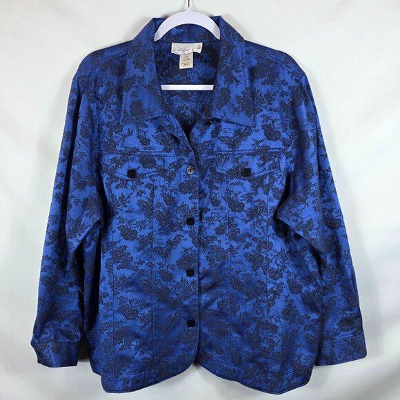 Susan Graver Style Black & Blue Floral Denim Style Jacket Women's Size 3X - Picture 1 of 14